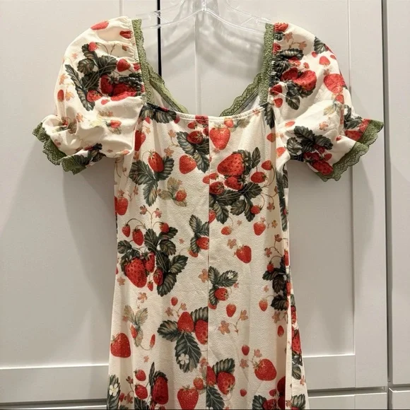 Cider Strawberry Floral Lace Trim Bow Midi Dress Fairy Cottagecore Coquette NEW! - Picture 14 of 16